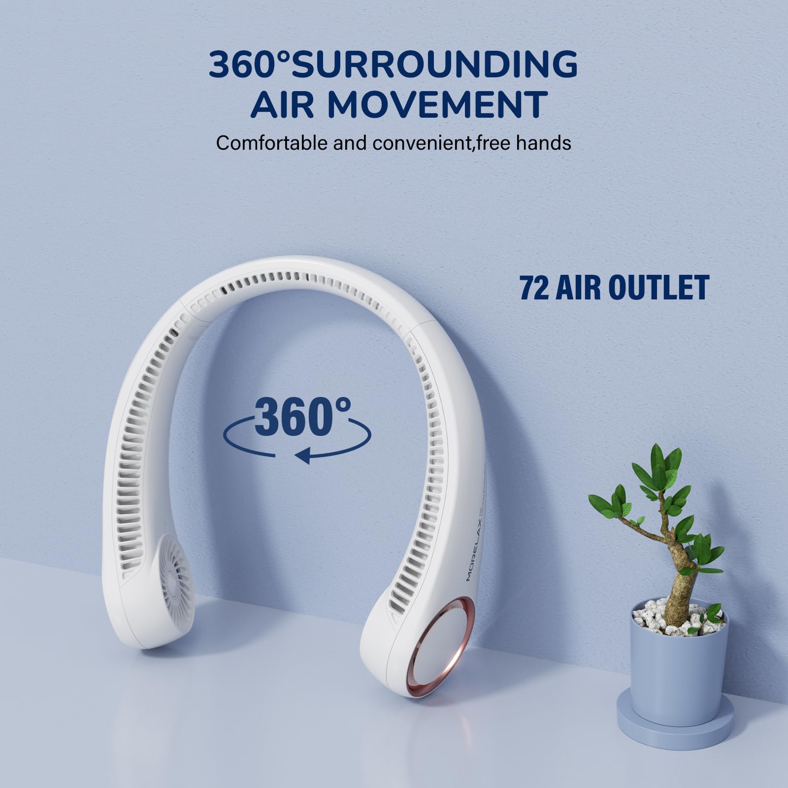 Morelax Neck Fan, Portable Neck Fan,Hands Free Bladeless Mini Fan with 360°Cooling Airflow, 3 Speeds Adjustable,Ultra Quiet W