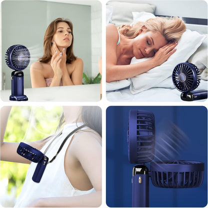 Jsdoin Hand Held Fan,Portable Handheld USB Rechargeable Fans with 5 Speeds,Battery Operated Mini Fan Foldable Desk Desktop Fa