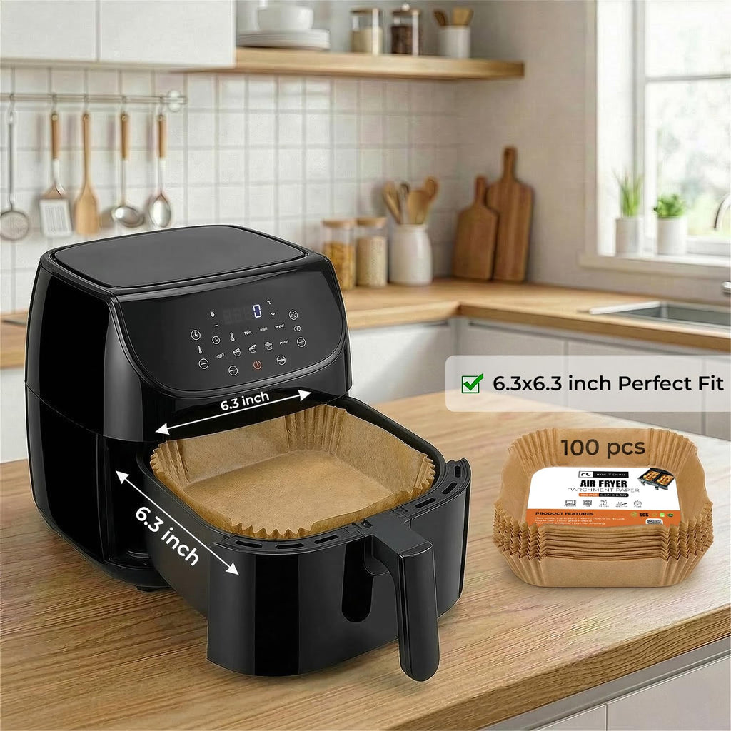 Roe Tenpo Air Fryer Liners, 100Pcs Disposable Baking Parchment Paper, Non-Stick & Greaseproof, Air Fryer Accessories for Ninj