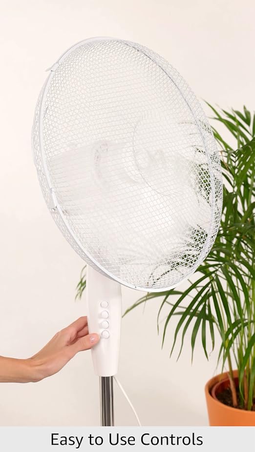 Russell Hobbs 16" Inch, Lightweight, Pedestal Fan, 3 Speeds, Wide-Angled Oscillation, Powerful Airflow, Adjustable Height, Wh