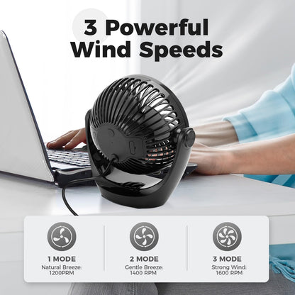 OCOOPA USB Desk Table Fan with Strong Airflow & Quiet Operation, Portable Cooling Fan Speed Adjustable 360°Rotatable Head for