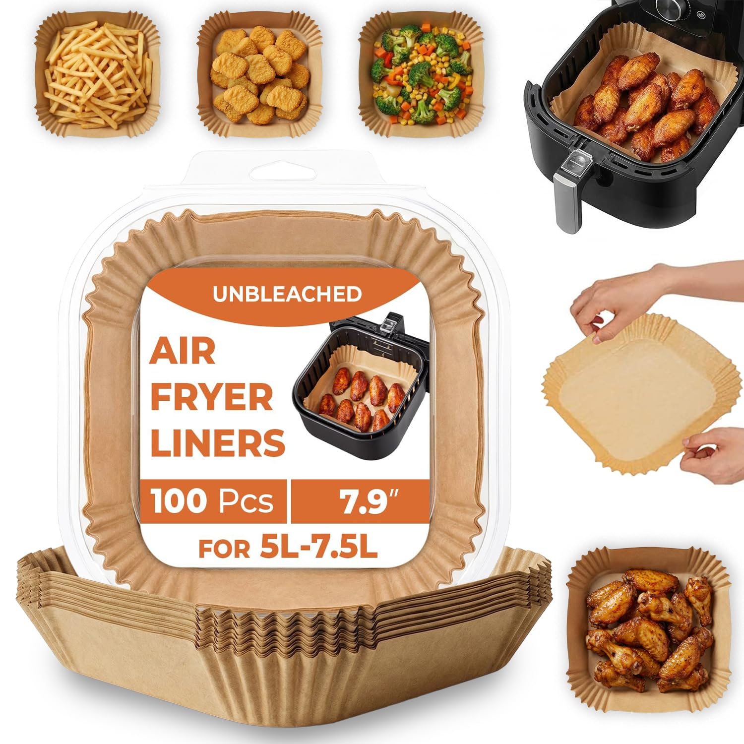 Roe Tenpo Air Fryer Liners, 100Pcs Disposable Baking Parchment Paper, Non-Stick & Greaseproof, Air Fryer Accessories for Ninj