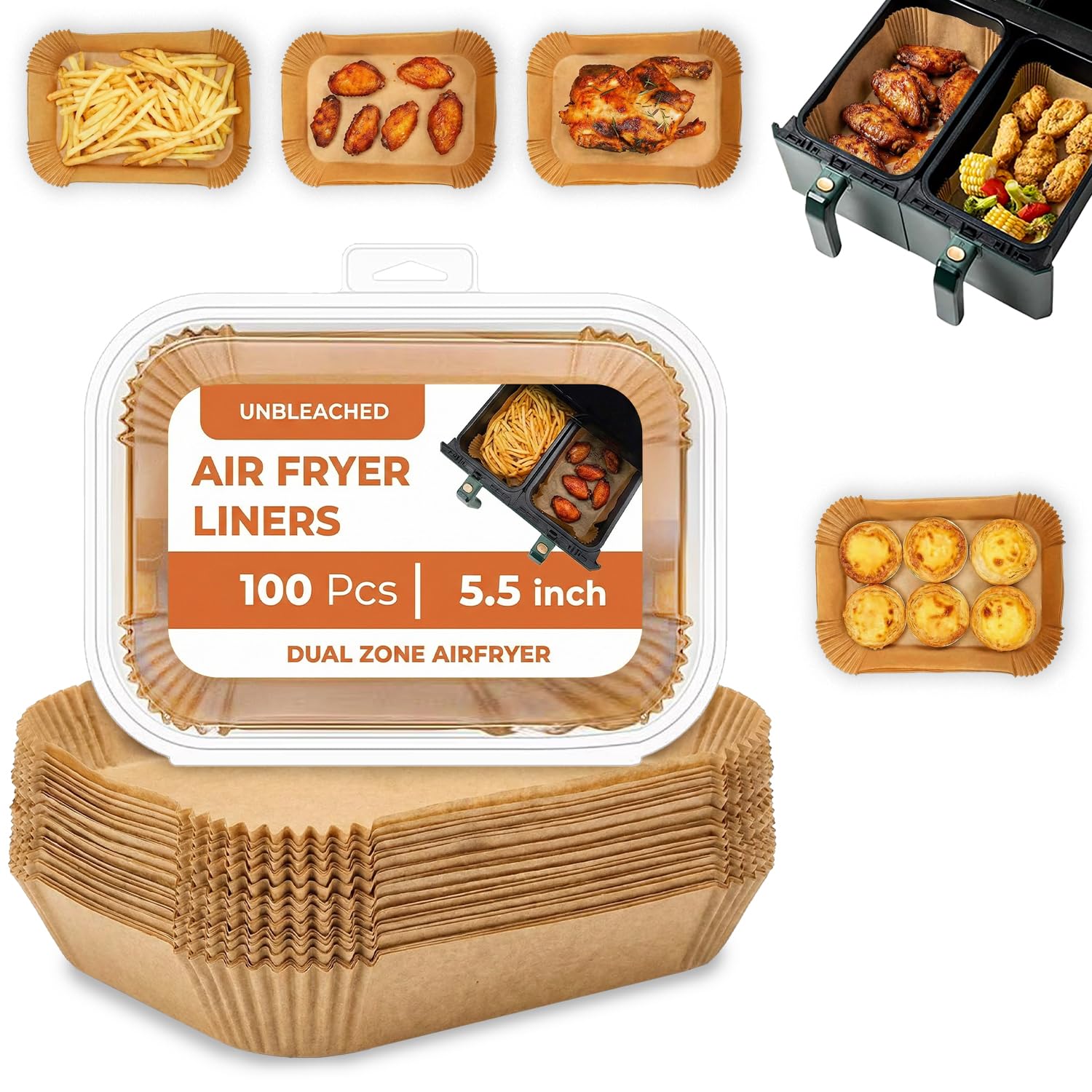 Roe Tenpo Air Fryer Liners, 100Pcs Disposable Baking Parchment Paper, Non-Stick & Greaseproof, Air Fryer Accessories for Ninj