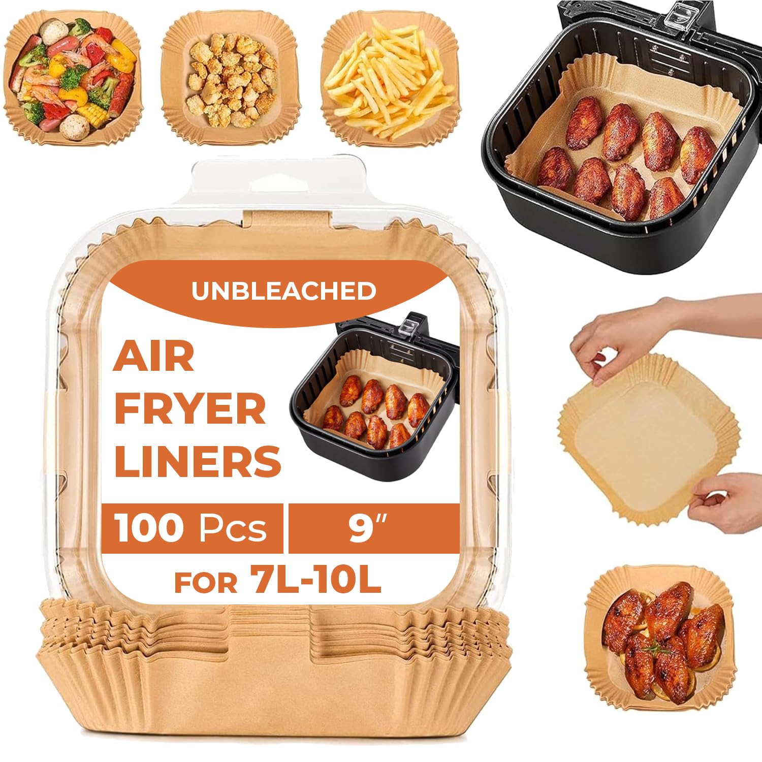 Roe Tenpo Air Fryer Liners, 100Pcs Disposable Baking Parchment Paper, Non-Stick & Greaseproof, Air Fryer Accessories for Ninj