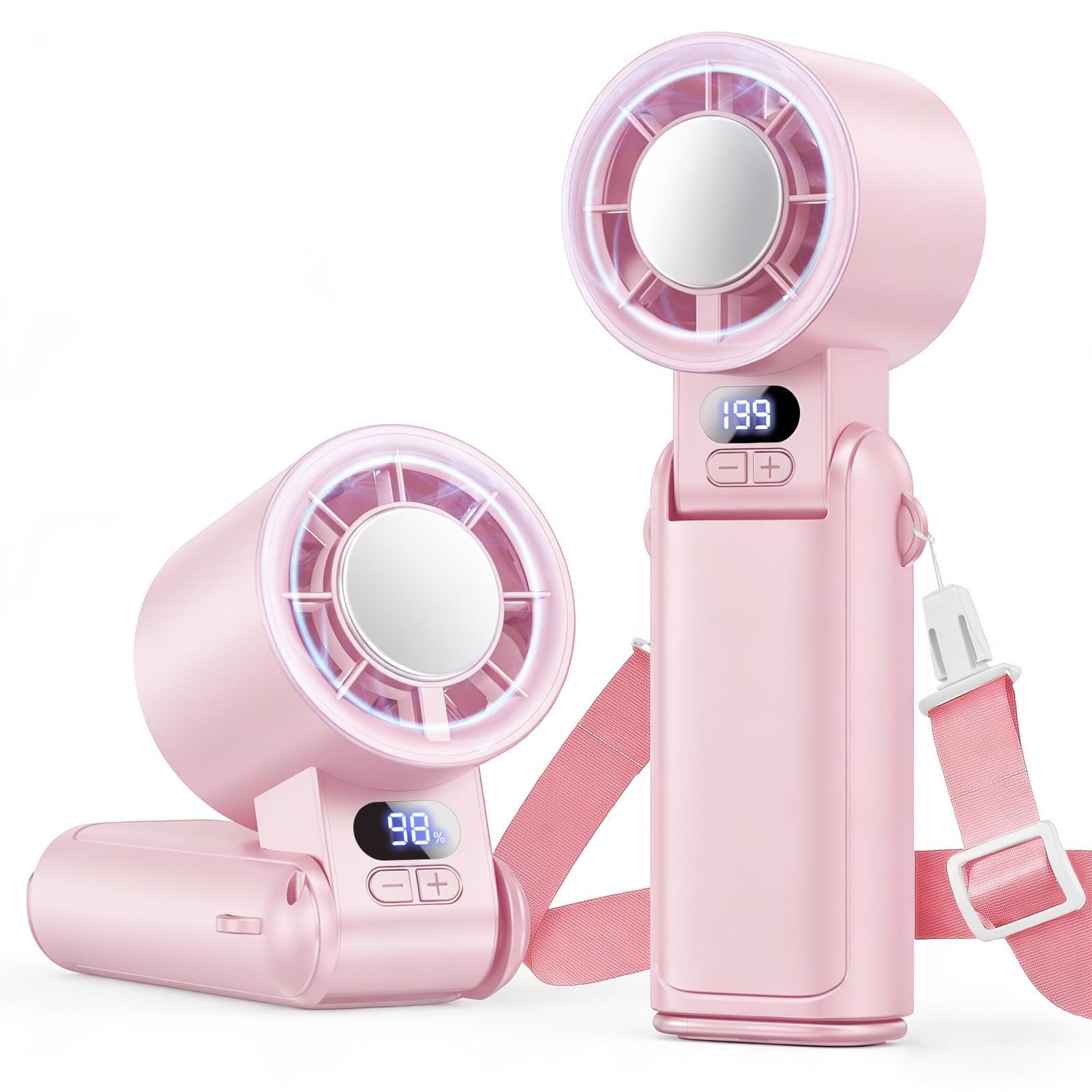 Handheld Fan Rechargeable with LED Display & Clip, 1-199 Speed | 3-in-1 Hand/Neck/Desk Fan, 24ft/s Powerful Airflow, 3600mAh 