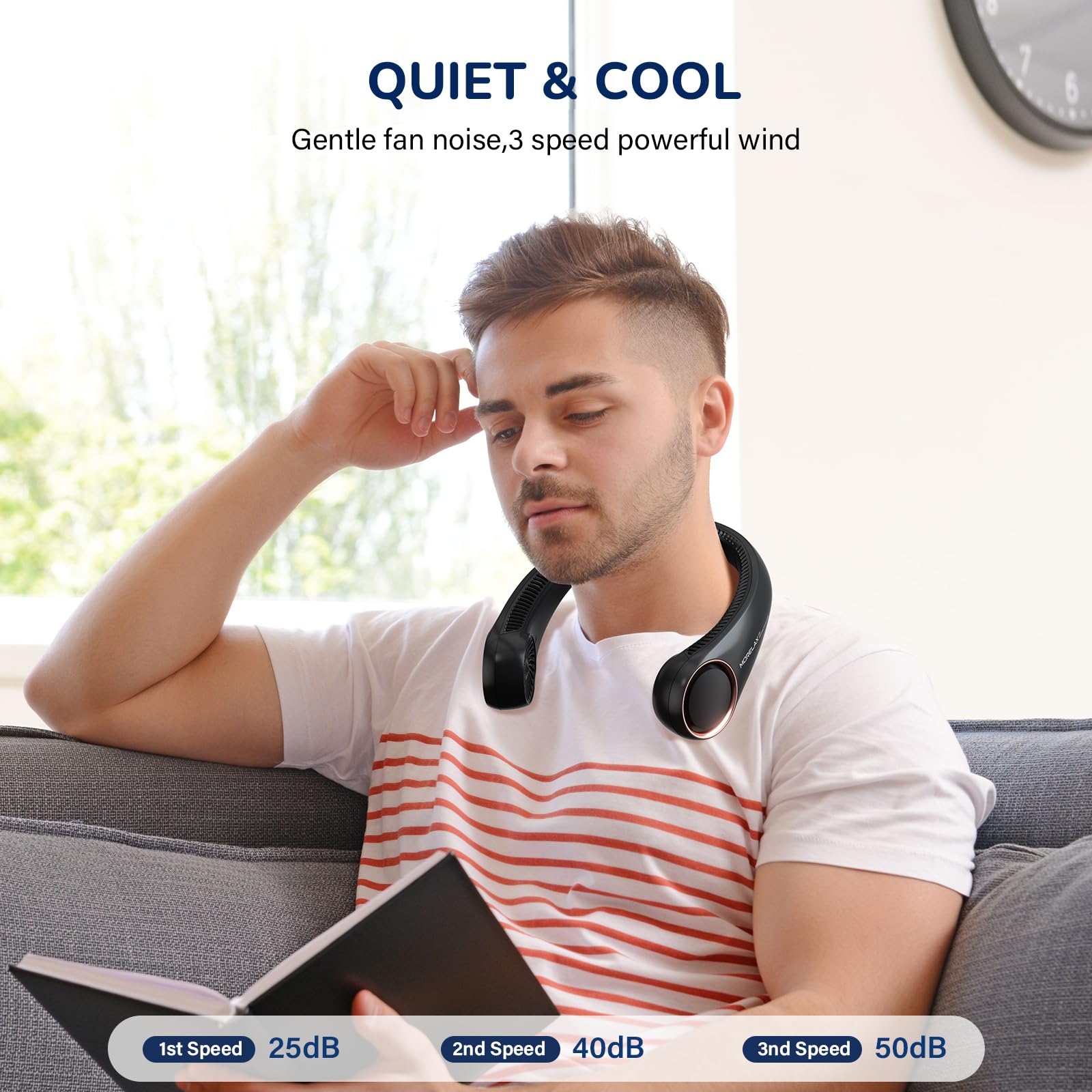 Morelax Neck Fan, Portable Neck Fan,Hands Free Bladeless Mini Fan with 360°Cooling Airflow, 3 Speeds Adjustable,Ultra Quiet W