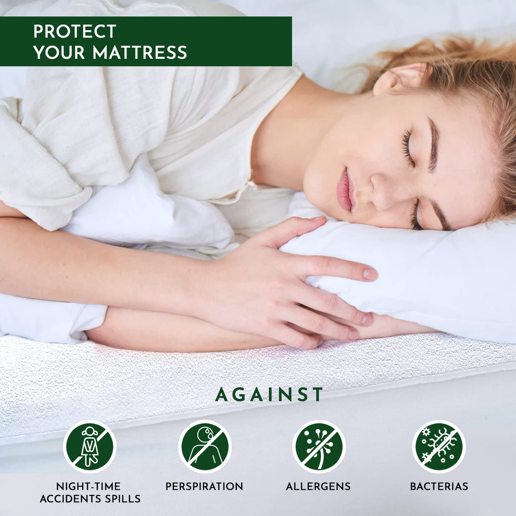 Caroline Shatuik Waterproof Mattress Protector Single,30cm Extra Deep Stretch Skirt Non-Noisy Terry Top Single Mattress Cover