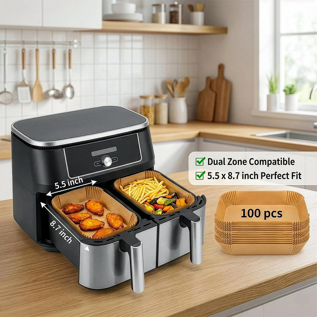 Roe Tenpo Air Fryer Liners, 100Pcs Disposable Baking Parchment Paper, Non-Stick & Greaseproof, Air Fryer Accessories for Ninj