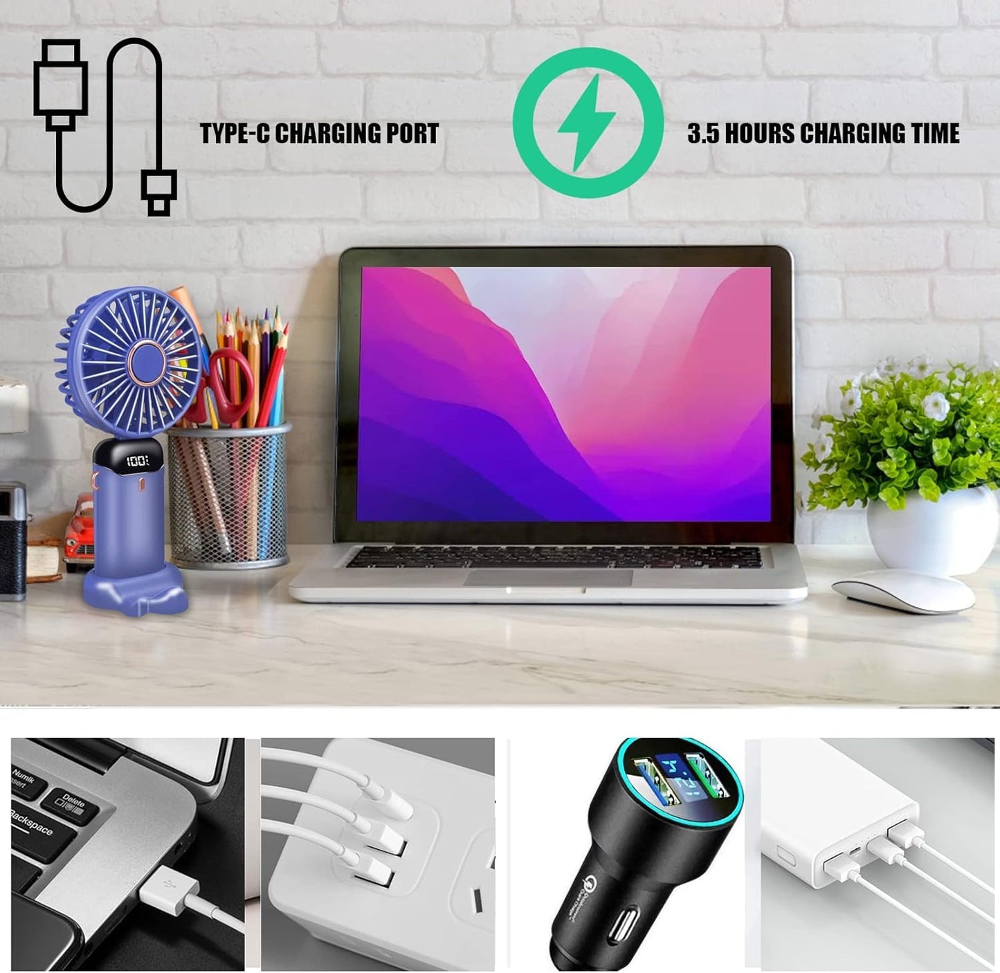 Jsdoin Hand Held Fan,Portable Handheld USB Rechargeable Fans with 5 Speeds,Battery Operated Mini Fan Foldable Desk Desktop Fa