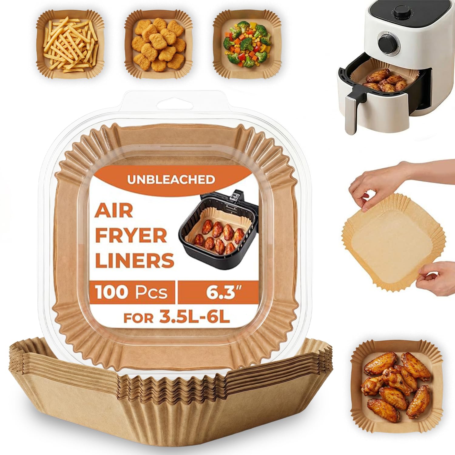 Roe Tenpo Air Fryer Liners, 100Pcs Disposable Baking Parchment Paper, Non-Stick & Greaseproof, Air Fryer Accessories for Ninj