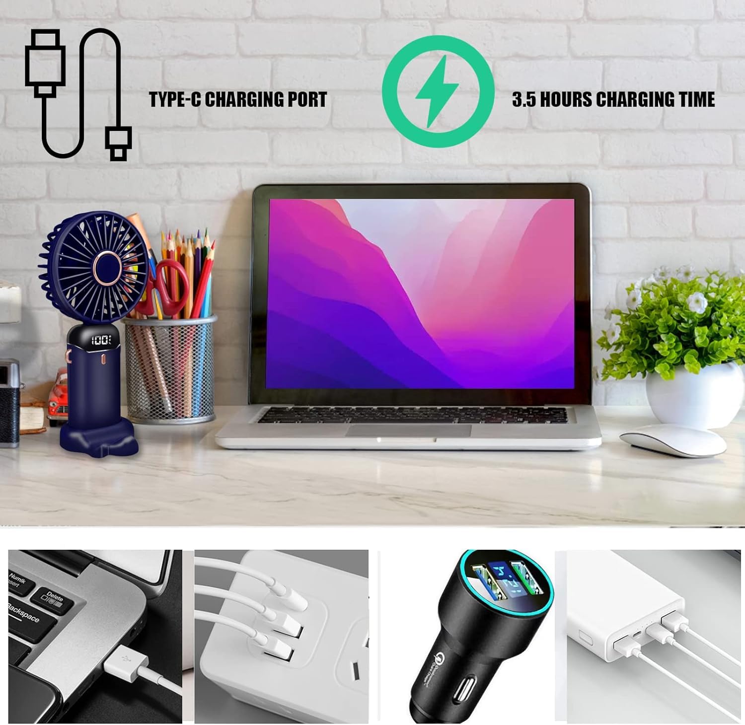 Jsdoin Hand Held Fan,Portable Handheld USB Rechargeable Fans with 5 Speeds,Battery Operated Mini Fan Foldable Desk Desktop Fa