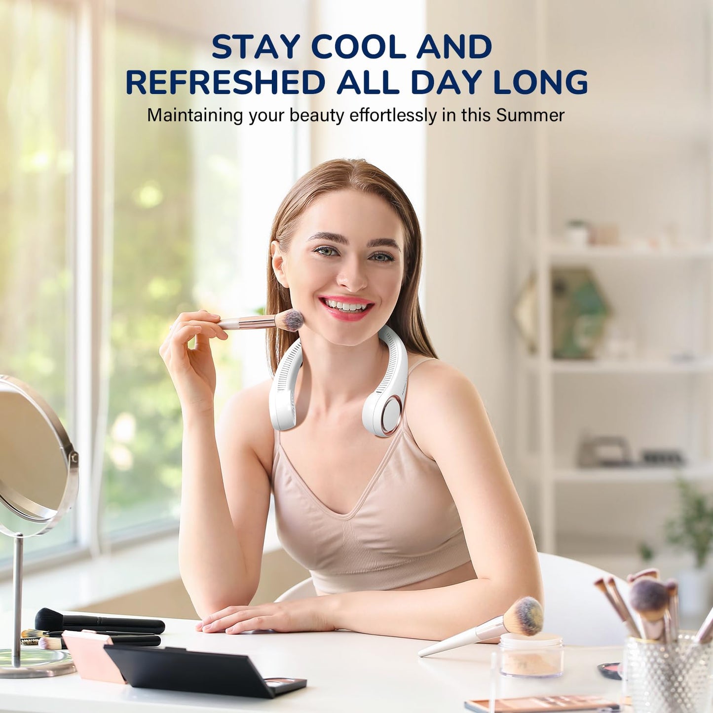 Morelax Neck Fan, Portable Neck Fan,Hands Free Bladeless Mini Fan with 360°Cooling Airflow, 3 Speeds Adjustable,Ultra Quiet W