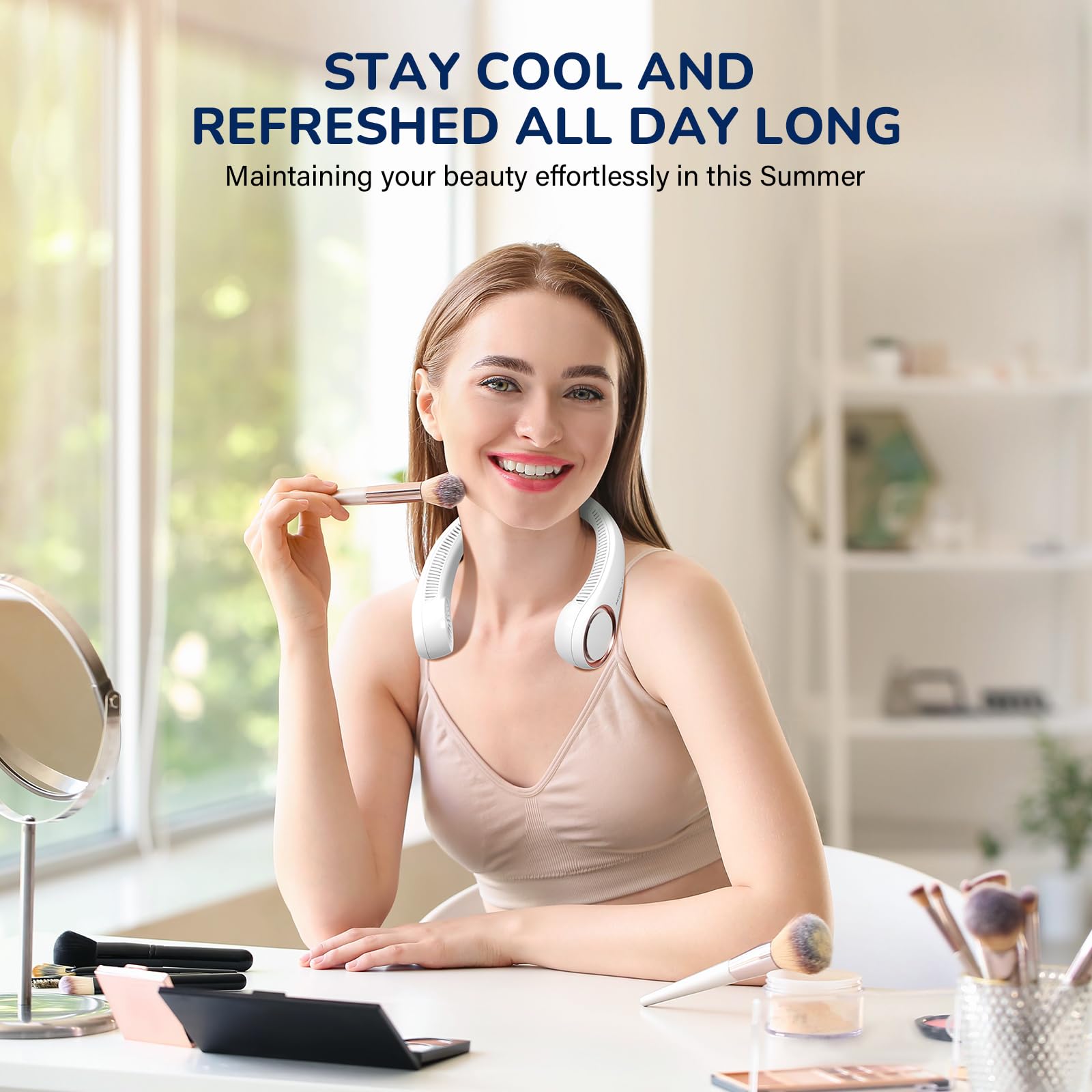 Morelax Neck Fan, Portable Neck Fan,Hands Free Bladeless Mini Fan with 360°Cooling Airflow, 3 Speeds Adjustable,Ultra Quiet W