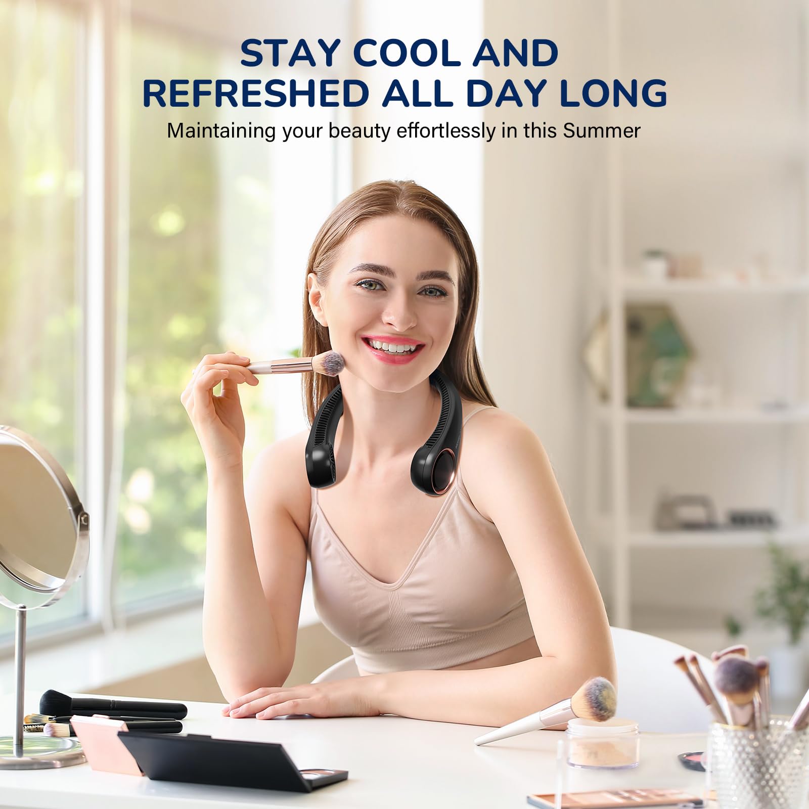 Morelax Neck Fan, Portable Neck Fan,Hands Free Bladeless Mini Fan with 360°Cooling Airflow, 3 Speeds Adjustable,Ultra Quiet W
