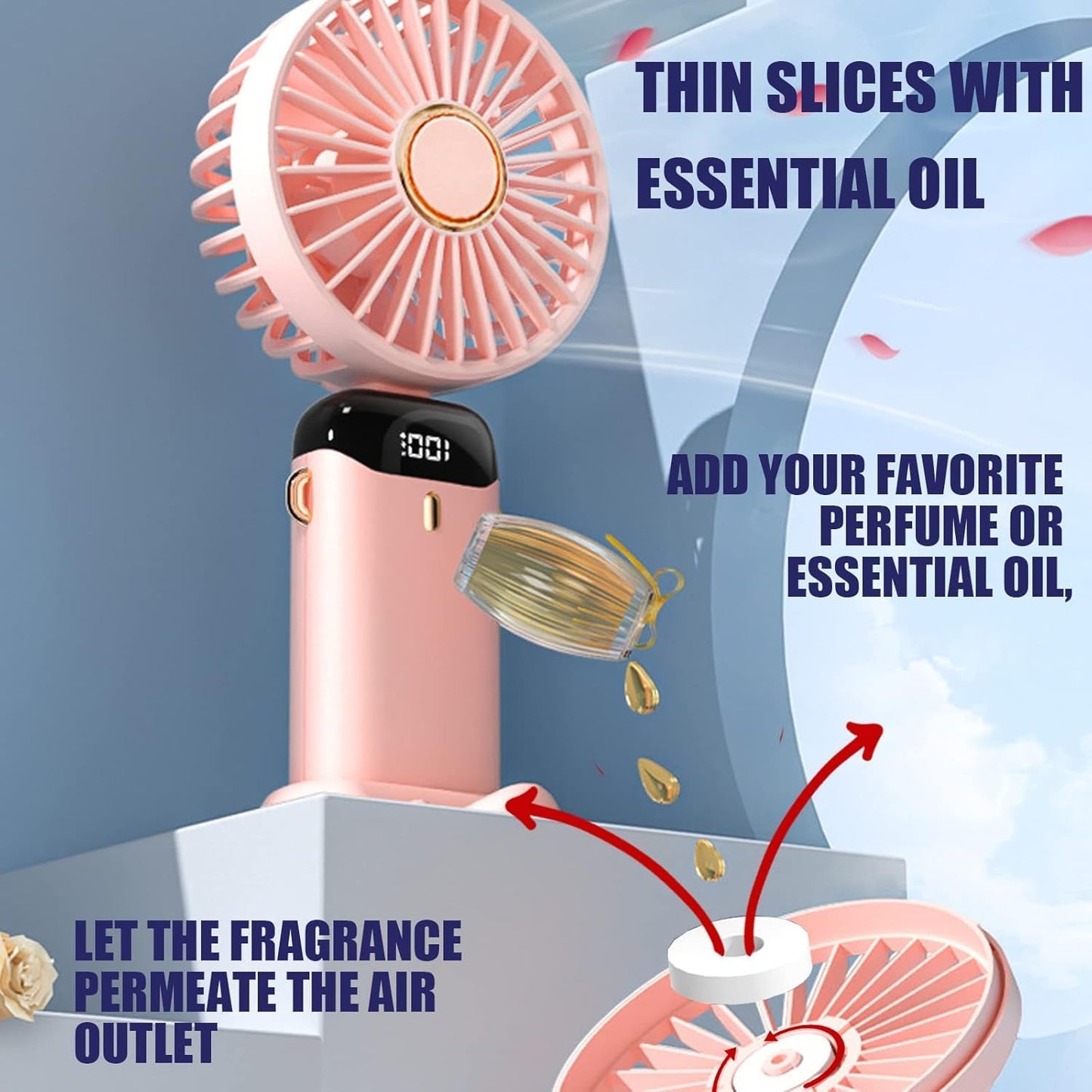 Jsdoin Hand Held Fan,Portable Handheld USB Rechargeable Fans with 5 Speeds,Battery Operated Mini Fan Foldable Desk Desktop Fa