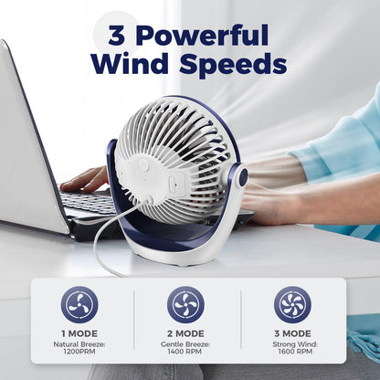 OCOOPA USB Desk Table Fan with Strong Airflow & Quiet Operation, Portable Cooling Fan Speed Adjustable 360°Rotatable Head for