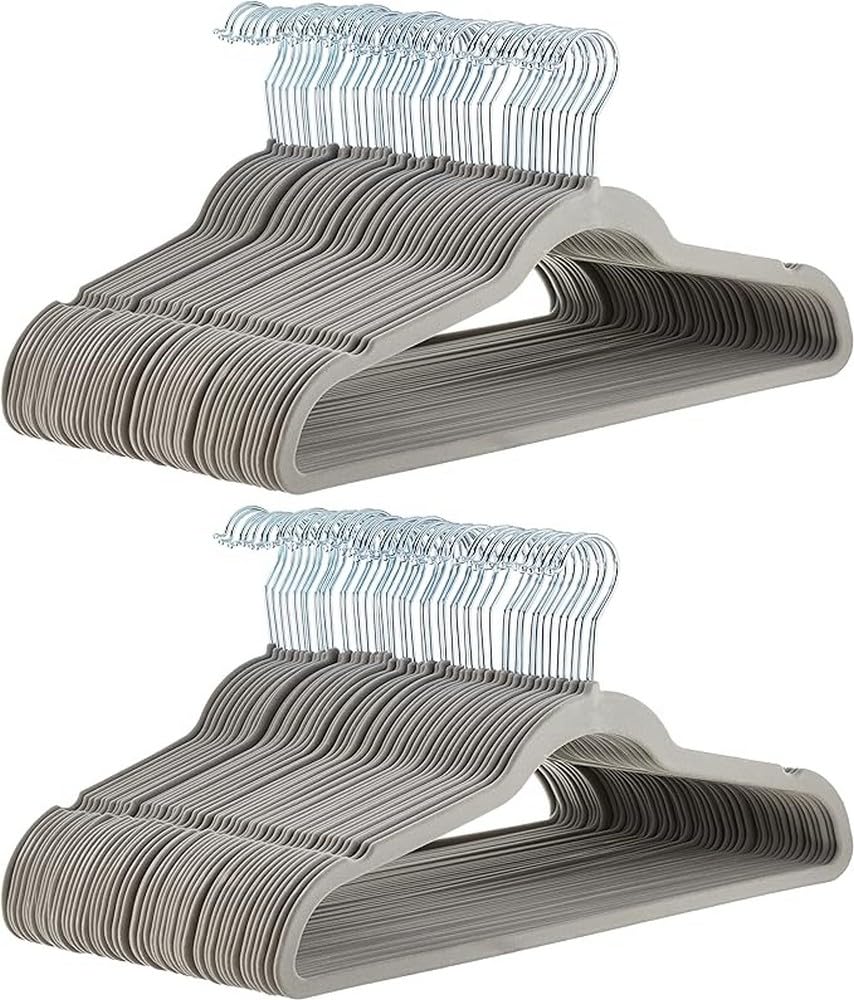 Amazon Basics Slim Velvet Non-Slip Suit Hangers - 30-Pack, Black/Silver - Size Name: Grey / Colour Name: 100 Pack / Style Nam