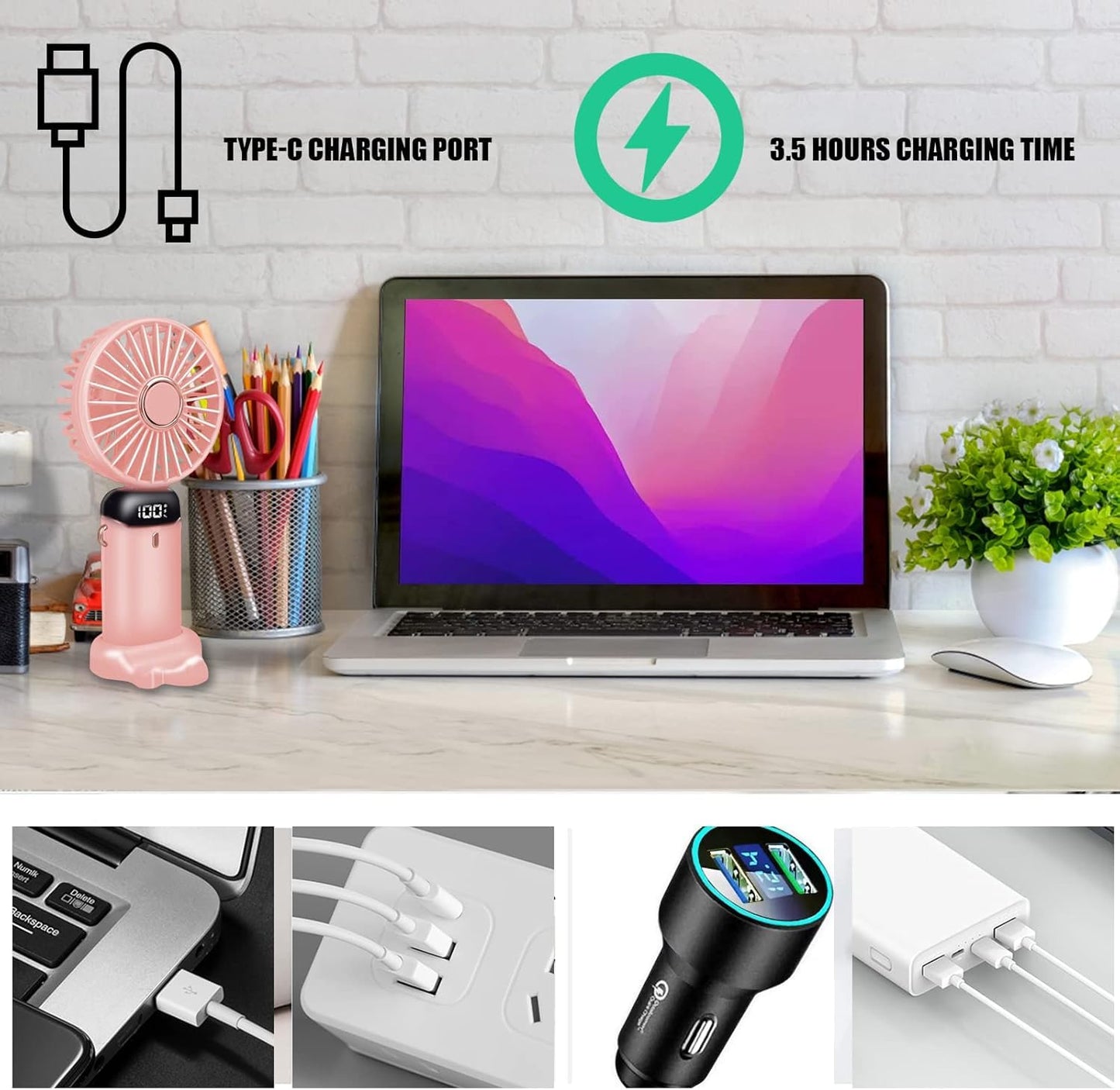Jsdoin Hand Held Fan,Portable Handheld USB Rechargeable Fans with 5 Speeds,Battery Operated Mini Fan Foldable Desk Desktop Fa