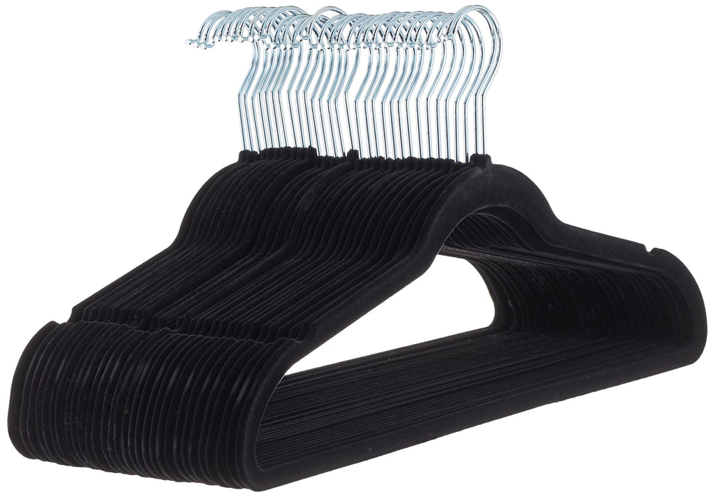 Amazon Basics Slim Velvet Non-Slip Suit Hangers - 30-Pack, Black/Silver - Size Name: Black / Colour Name: 30 Pack / Style Nam