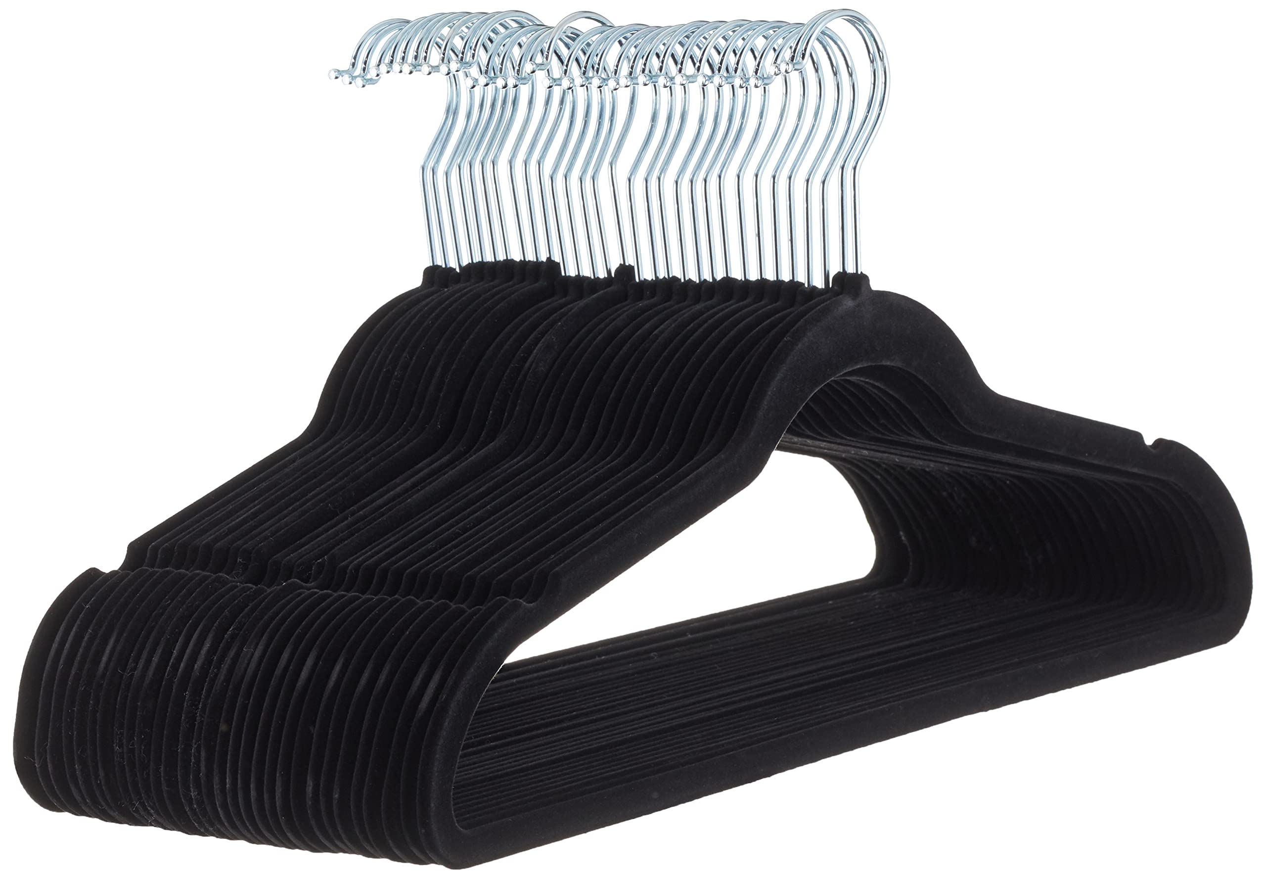 Amazon Basics Slim Velvet Non-Slip Suit Hangers - 30-Pack, Black/Silver - Size Name: Black / Colour Name: 30 Pack / Style Nam