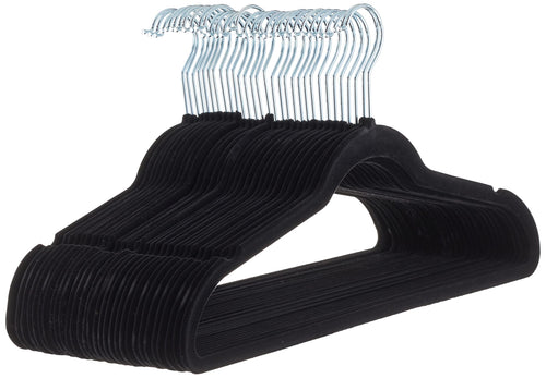 Amazon Basics Slim Velvet Non-Slip Suit Hangers - 30-Pack, Black/Silver - Size Name: Black / Colour Name: 30 Pack / Style Nam