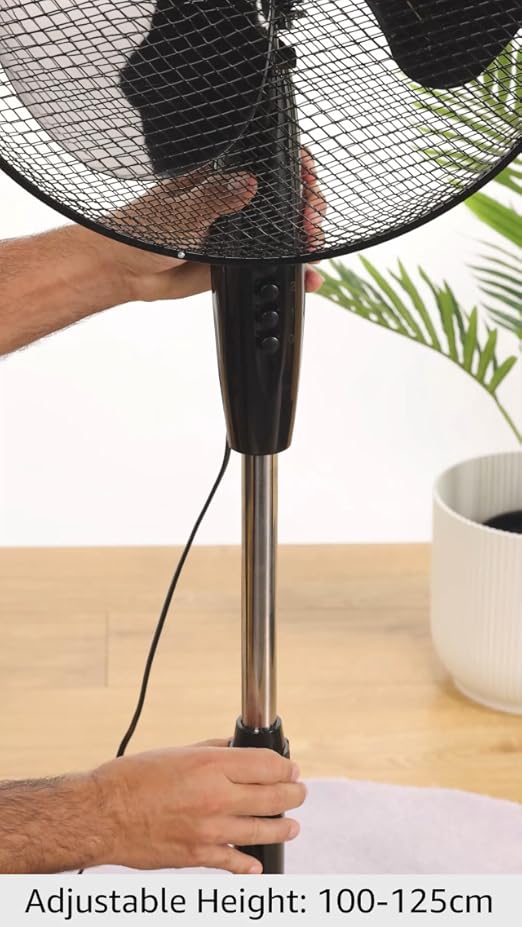 Zanussi 16" Inch, Lightweight, Pedestal Fan, 3 Speeds, Wide-Angled Oscillation, Powerful Airflow, Adjustable Height, Black - 