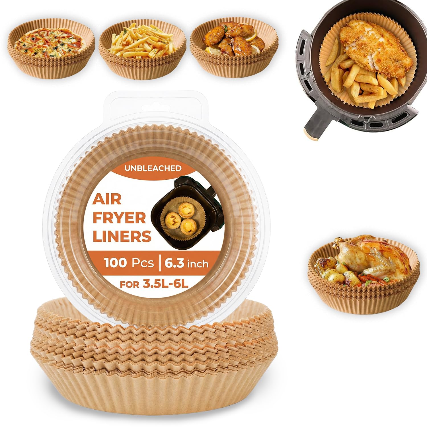 Roe Tenpo Air Fryer Liners, 100Pcs Disposable Baking Parchment Paper, Non-Stick & Greaseproof, Air Fryer Accessories for Ninj