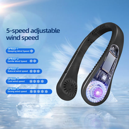 Jsdoin Portable Neck Fan, Neck Fans USB Rechargeable, 5 Speed Hanging Bladeless Fan,360 Degrees Airflow Neck Fans for Men Wom