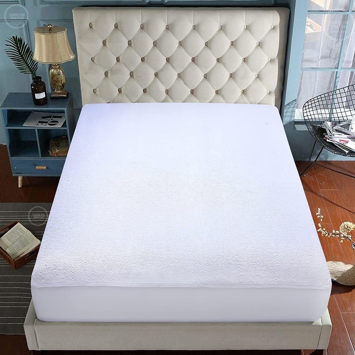 Caroline Shatuik Waterproof Mattress Protector Single,30cm Extra Deep Stretch Skirt Non-Noisy Terry Top Single Mattress Cover