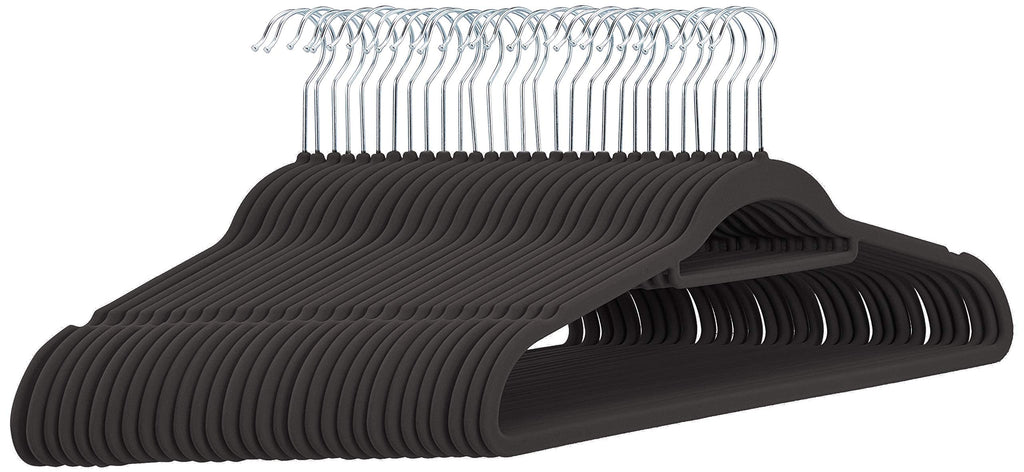 Amazon Basics Slim Velvet Non-Slip Suit Hangers - 30-Pack, Black/Silver