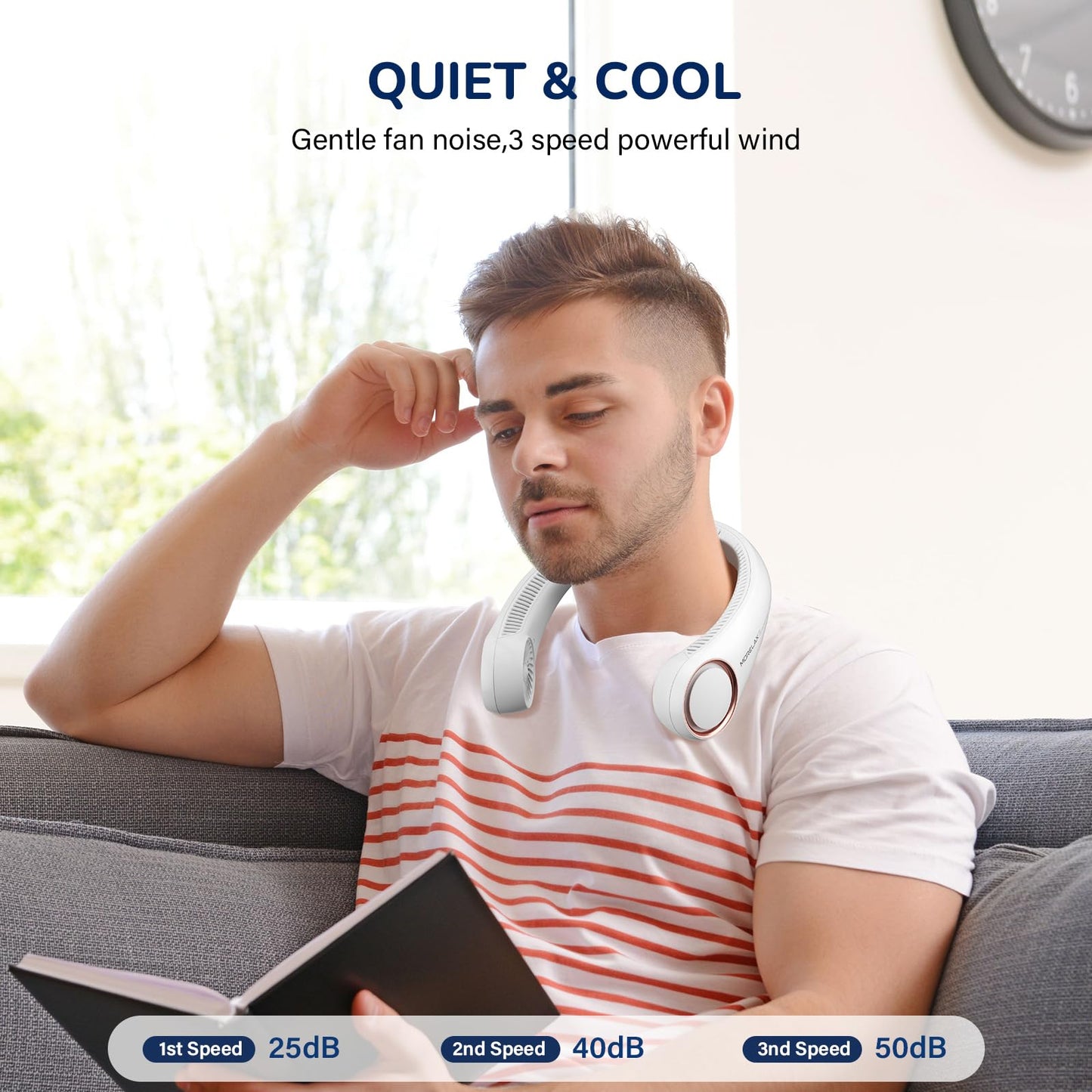 Morelax Neck Fan, Portable Neck Fan,Hands Free Bladeless Mini Fan with 360°Cooling Airflow, 3 Speeds Adjustable,Ultra Quiet W