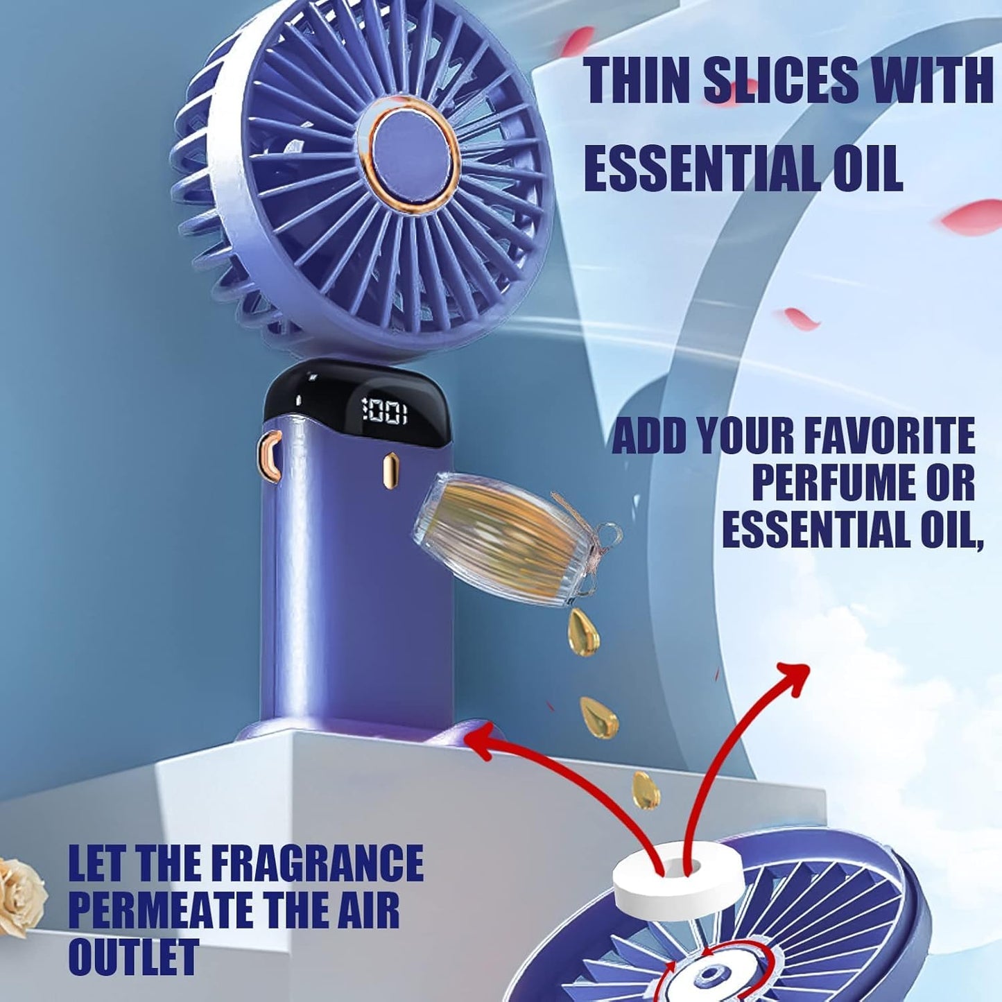 Jsdoin Hand Held Fan,Portable Handheld USB Rechargeable Fans with 5 Speeds,Battery Operated Mini Fan Foldable Desk Desktop Fa