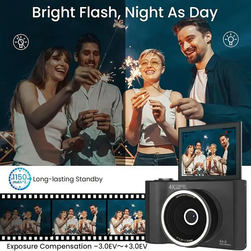 2026 Digital Camera for Photography, Foldable Screen Portable Vlogging Camera with 32GB SD Card, Wrist Strap, Self Timer, Smooth Video vlogging Camera, Ideal Gift for Girls, Boys Teenagers, and Beginners, Birthday Christmas Back to School Gift for Her