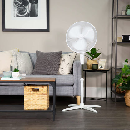 Russell Hobbs 16" Inch, Lightweight, Pedestal Fan, 3 Speeds, Wide-Angled Oscillation, Powerful Airflow, Adjustable Height, Wh