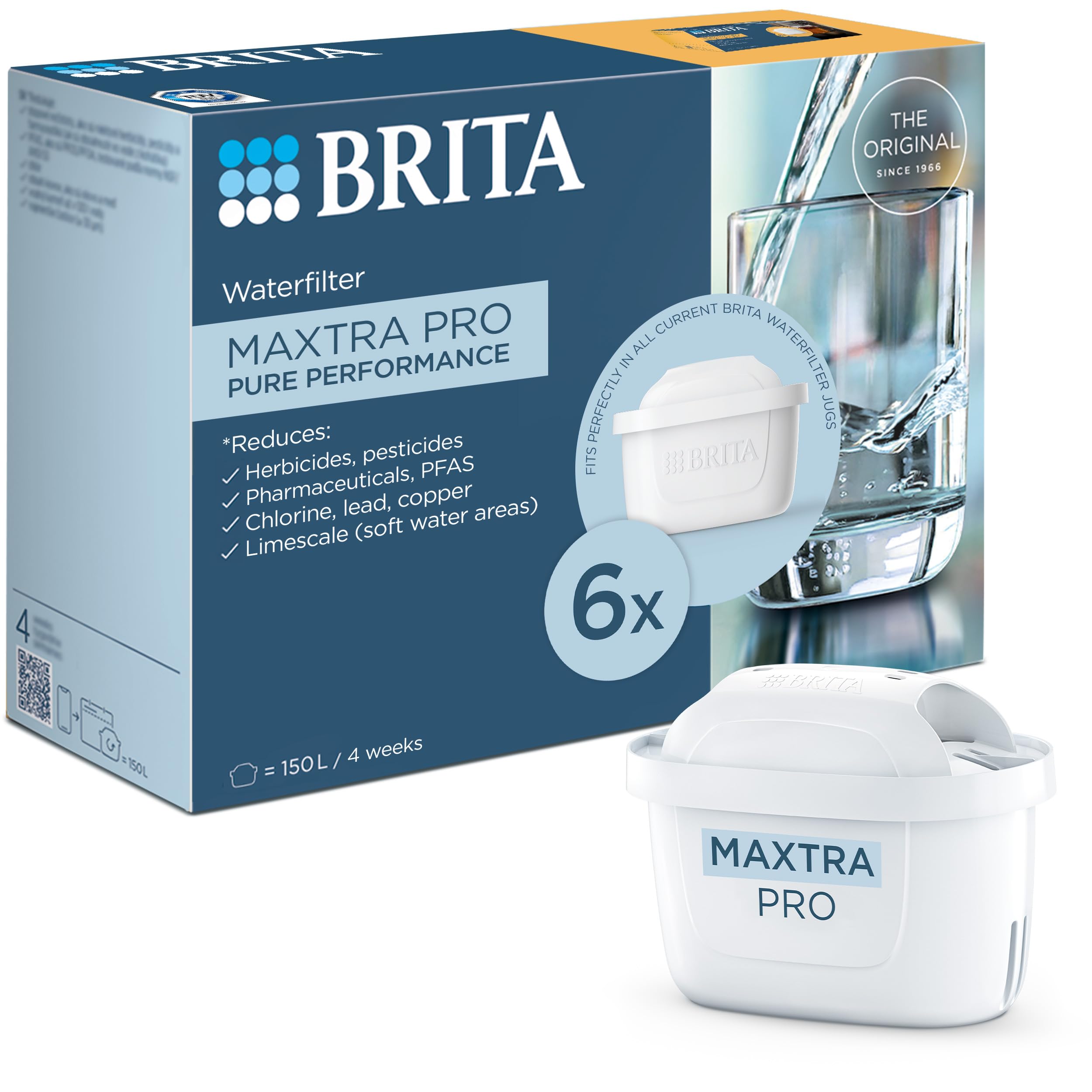 BRITA MAXTRA PRO Pure Performance Water Filter Cartridge - 6 Pack - Original BRITA Refill reducing impurities, Chlorine, PFAS