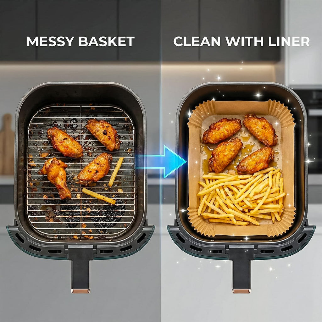 Roe Tenpo Air Fryer Liners, 100Pcs Disposable Baking Parchment Paper, Non-Stick & Greaseproof, Air Fryer Accessories for Ninj