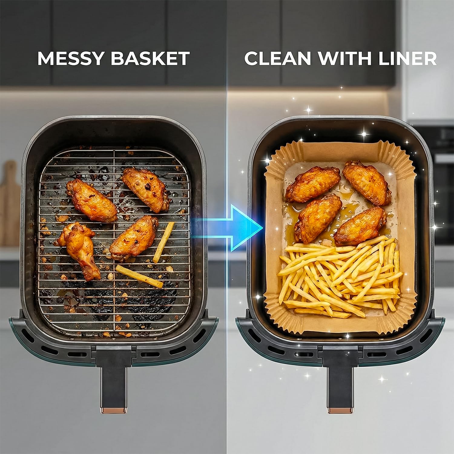 Roe Tenpo Air Fryer Liners, 100Pcs Disposable Baking Parchment Paper, Non-Stick & Greaseproof, Air Fryer Accessories for Ninj