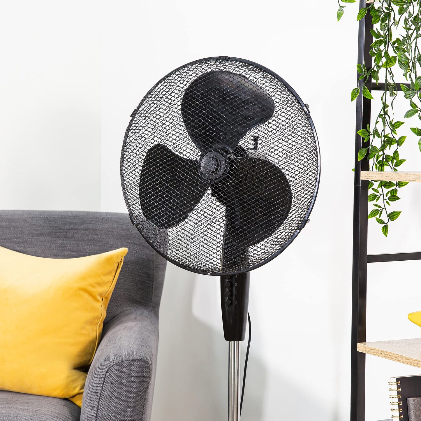 Zanussi 16" Inch, Lightweight, Pedestal Fan, 3 Speeds, Wide-Angled Oscillation, Powerful Airflow, Adjustable Height, Black - 