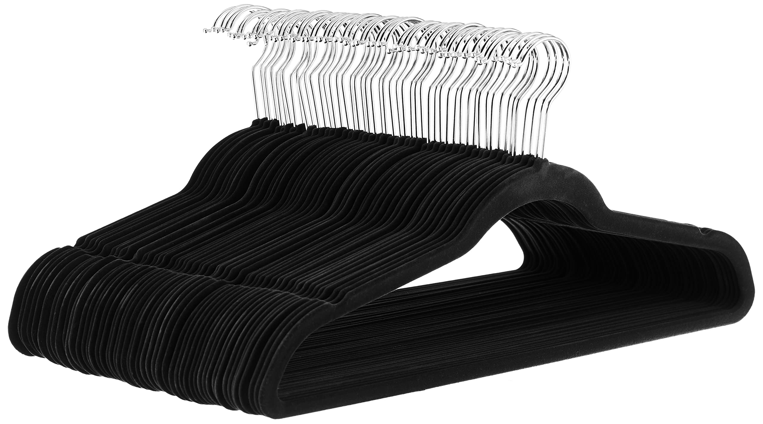 Amazon Basics Slim Velvet Non-Slip Suit Hangers - 30-Pack, Black/Silver - Size Name: Black / Colour Name: 50 Pack / Style Nam