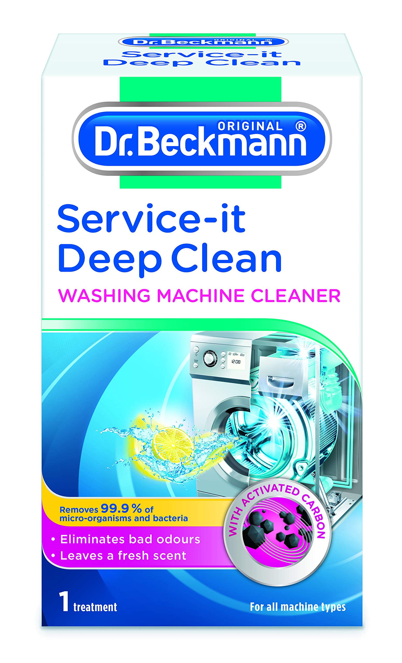 Dr. Beckmann Service-it Deep Clean Washing Machine Cleaner, 250g | Lemon Fresh scent, Removes 99.99% of bacteria, fungi & vir