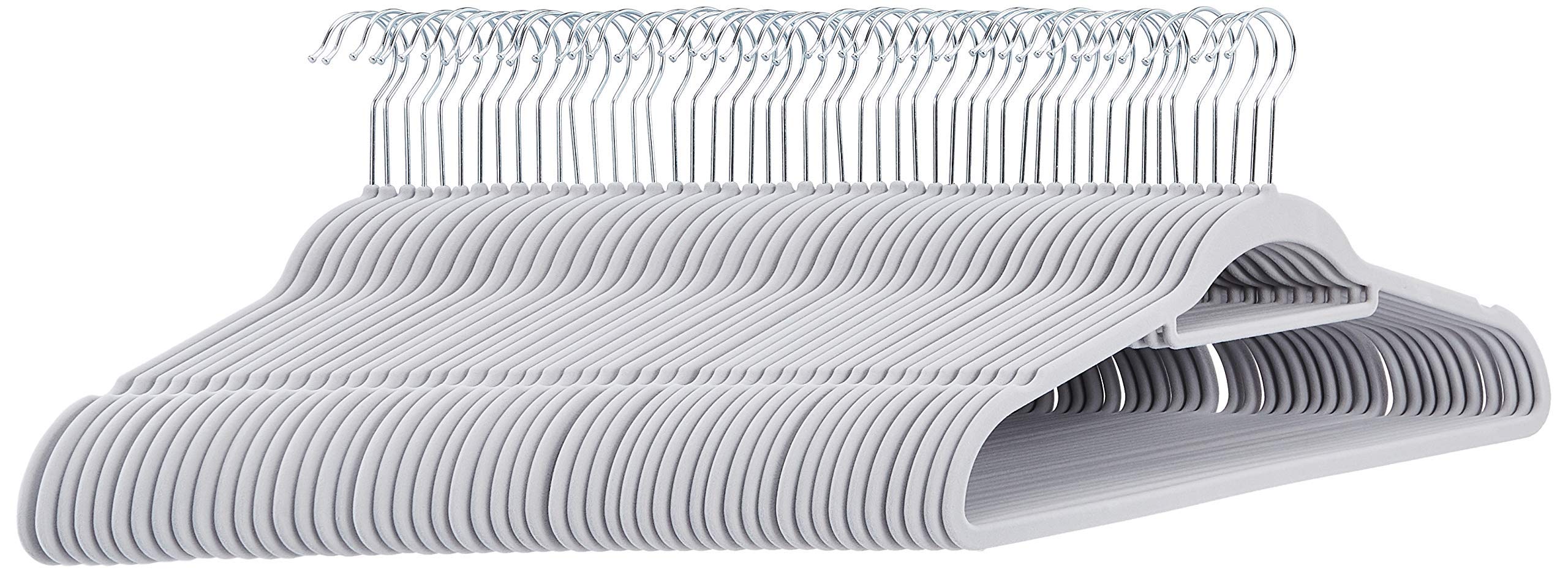 Amazon Basics Slim Velvet Non-Slip Suit Hangers - 30-Pack, Black/Silver - Size Name: Light Grey / Colour Name: 50 Pack / Styl
