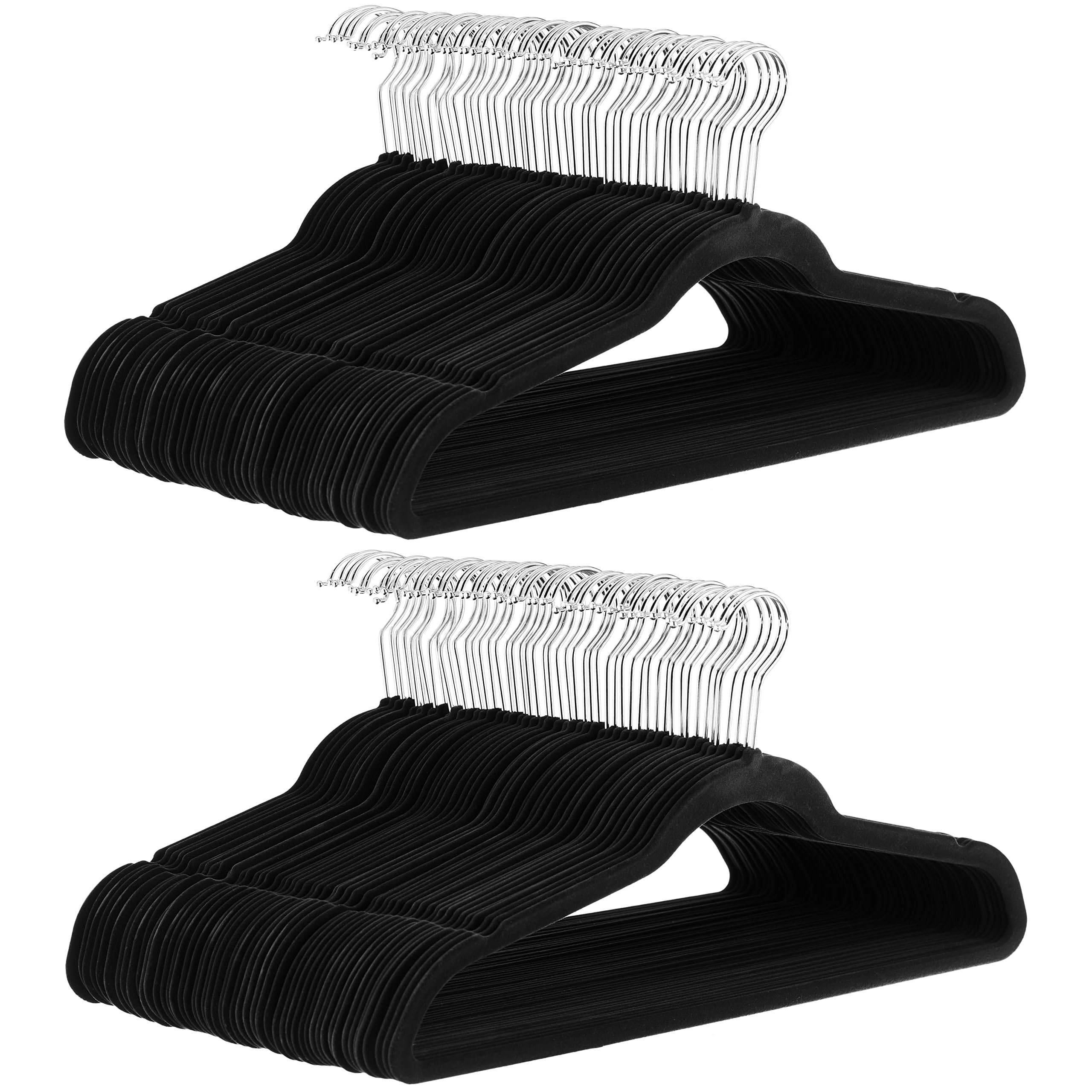 Amazon Basics Slim Velvet Non-Slip Suit Hangers - 30-Pack, Black/Silver - Size Name: Black / Colour Name: 100 Pack / Style Na