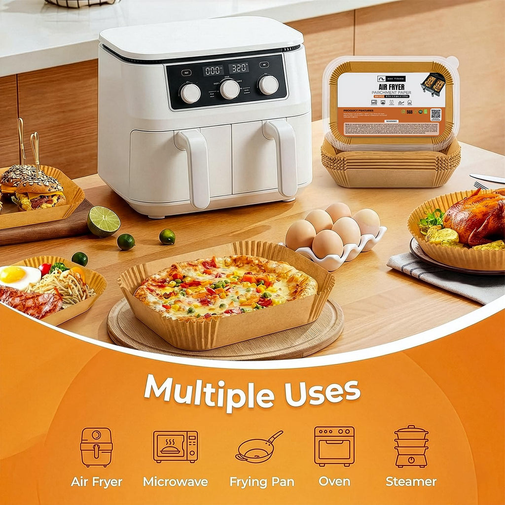 Roe Tenpo Air Fryer Liners, 100Pcs Disposable Baking Parchment Paper, Non-Stick & Greaseproof, Air Fryer Accessories for Ninj