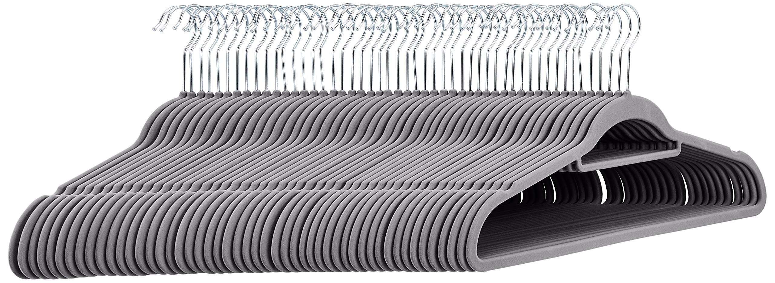 Amazon Basics Slim Velvet Non-Slip Suit Hangers - 30-Pack, Black/Silver - Size Name: Dark Grey / Colour Name: 50 Pack / Style