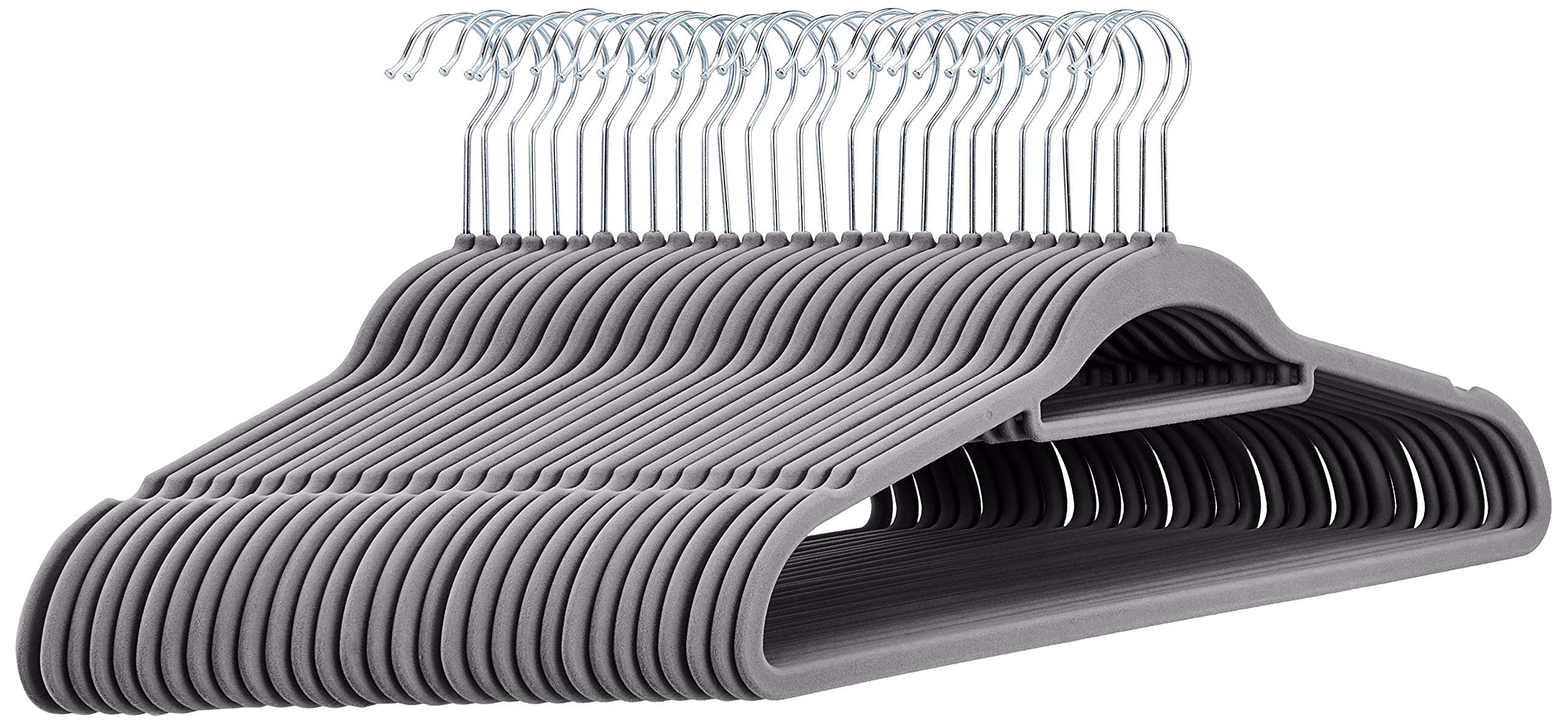 Amazon Basics Slim Velvet Non-Slip Suit Hangers - 30-Pack, Black/Silver