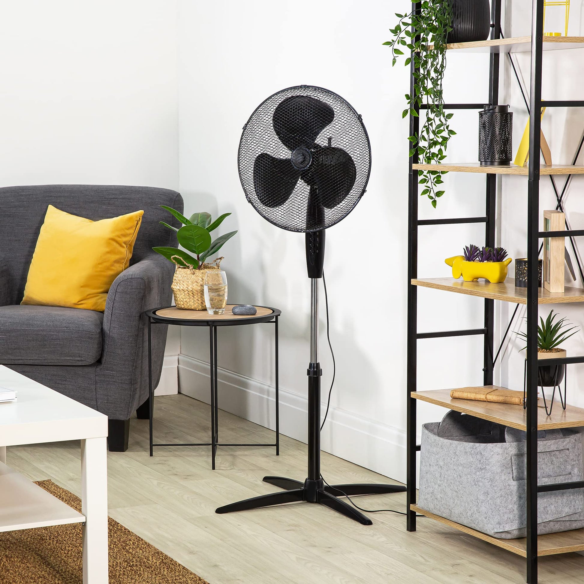 Zanussi 16" Inch, Lightweight, Pedestal Fan, 3 Speeds, Wide-Angled Oscillation, Powerful Airflow, Adjustable Height, Black - 