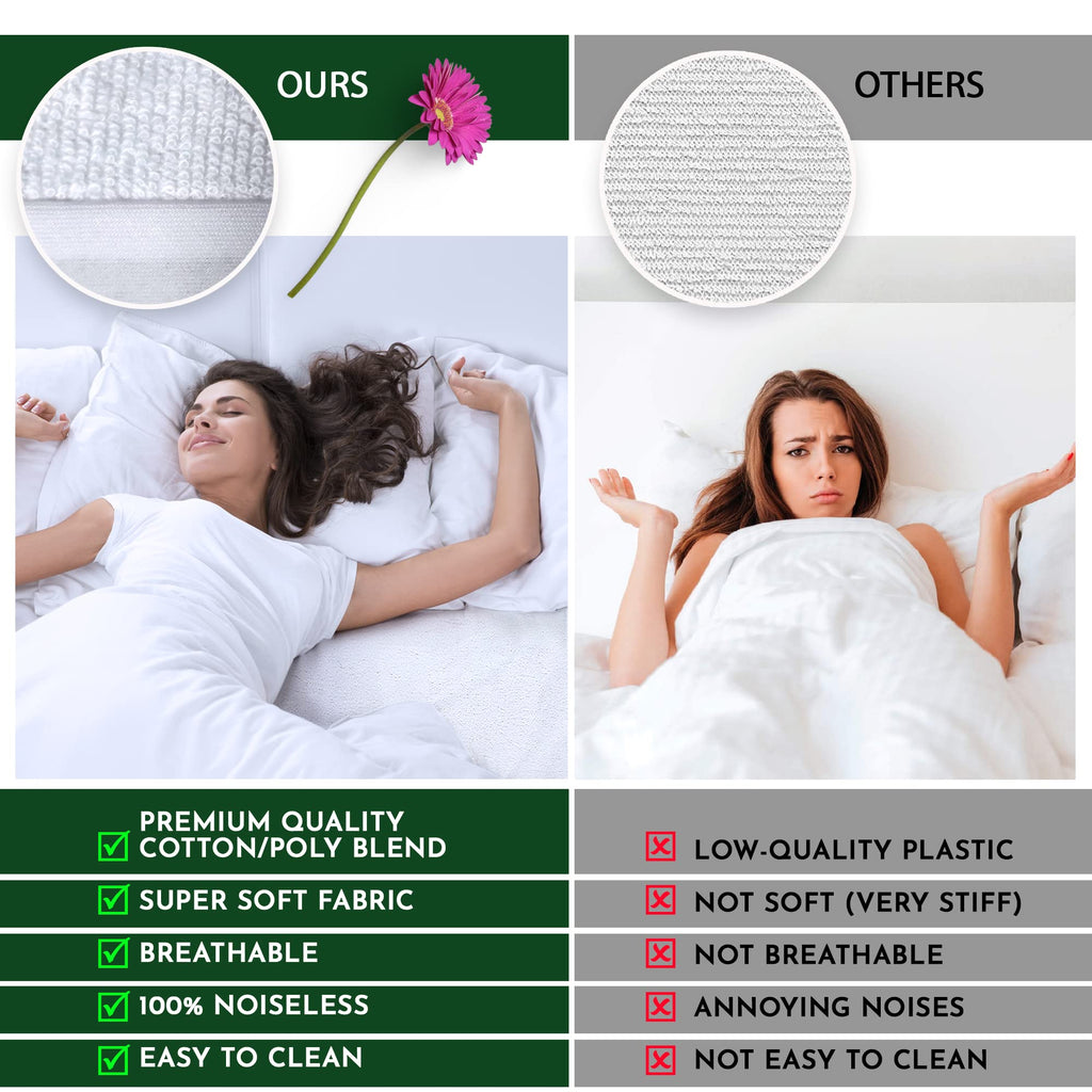 Caroline Shatuik Waterproof Mattress Protector Single,30cm Extra Deep Stretch Skirt Non-Noisy Terry Top Single Mattress Cover