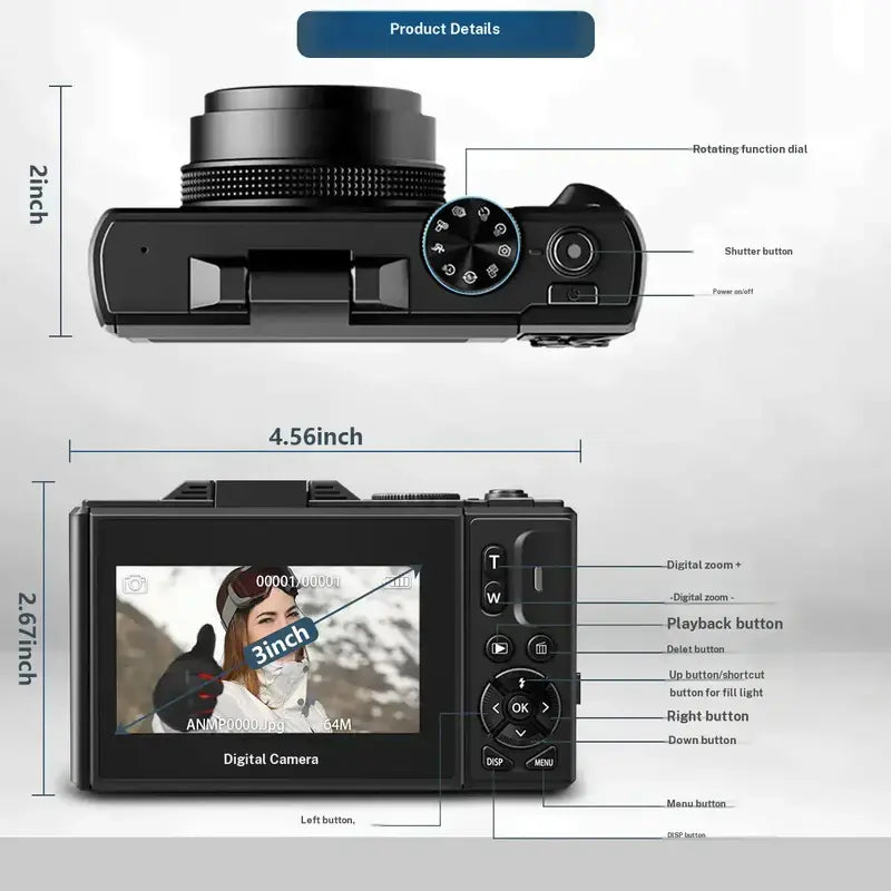 4K Digital Camera for Photography & Content Creators - 64MP, 3-Inch 180° Flip Screen, 18X Digital Zoom, 32GB Micro SD Card, 2 Batteries, Speaker, Lanyard, Cool Gifts for Guys
