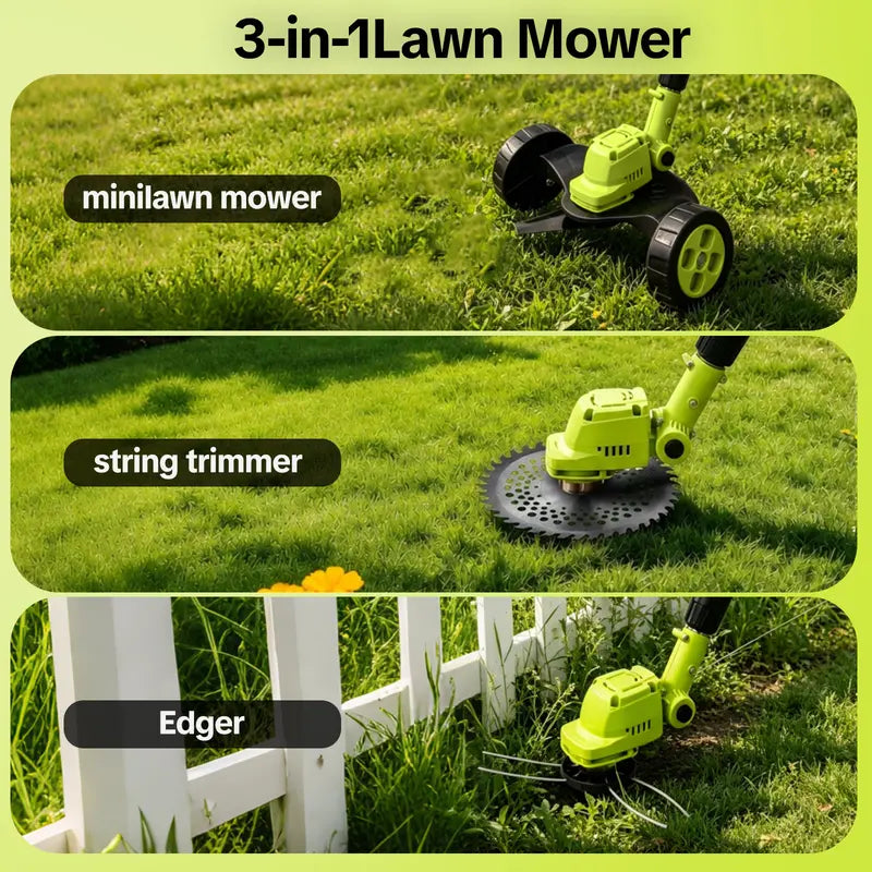 Cordless Electric Weed Wacker, 3 Different Cutting Accessories for Lawn Trimming & Edging, with 2 Batteries, Lightweight Design - Suitable for Yard, Garden