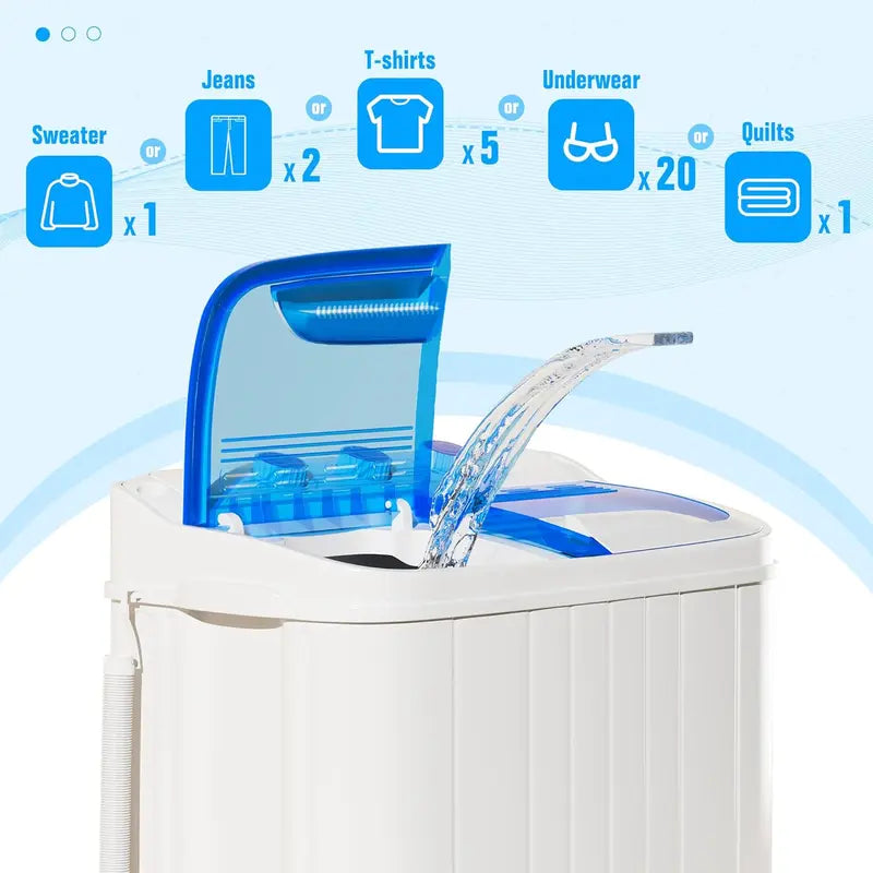 Portable Washing Machine with Longer Hose, 16lbs Twin Tub Laundry Washer Machine with 9.6Lbs Washer and 5.4Lbs Spinner dryer, Semi-automatic Washer Combo for Dorms, Apartments, Blue#Summervibes